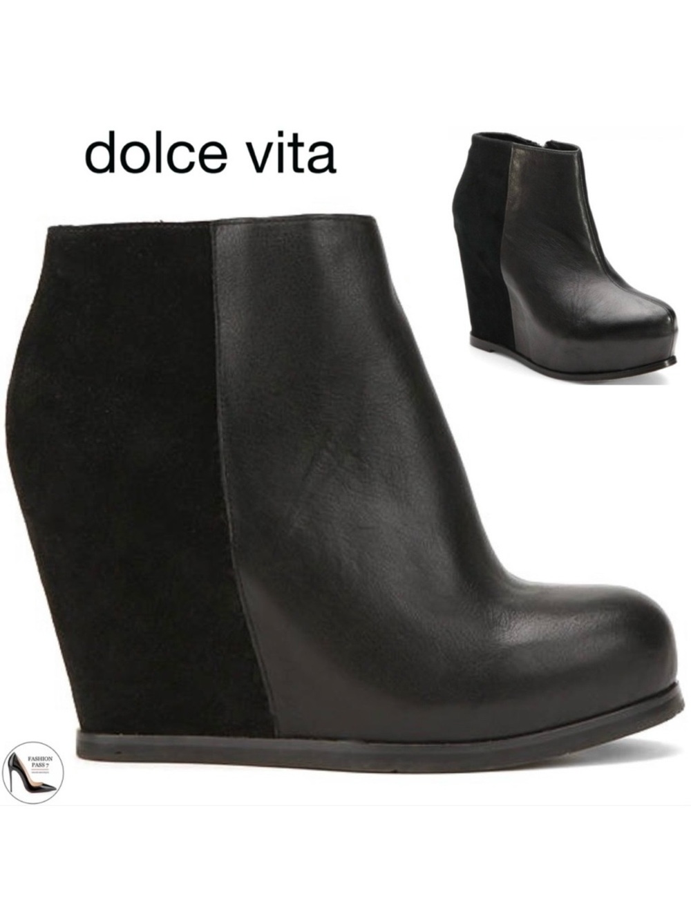 Dolce Vita Black Suede Leather Ankle Boot Round toe Wedge Heel Platform Bootie 8